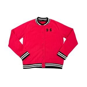 Under Armour Crew Neck Button Down Pink Black Varsity Style Jacket Size Youth XL